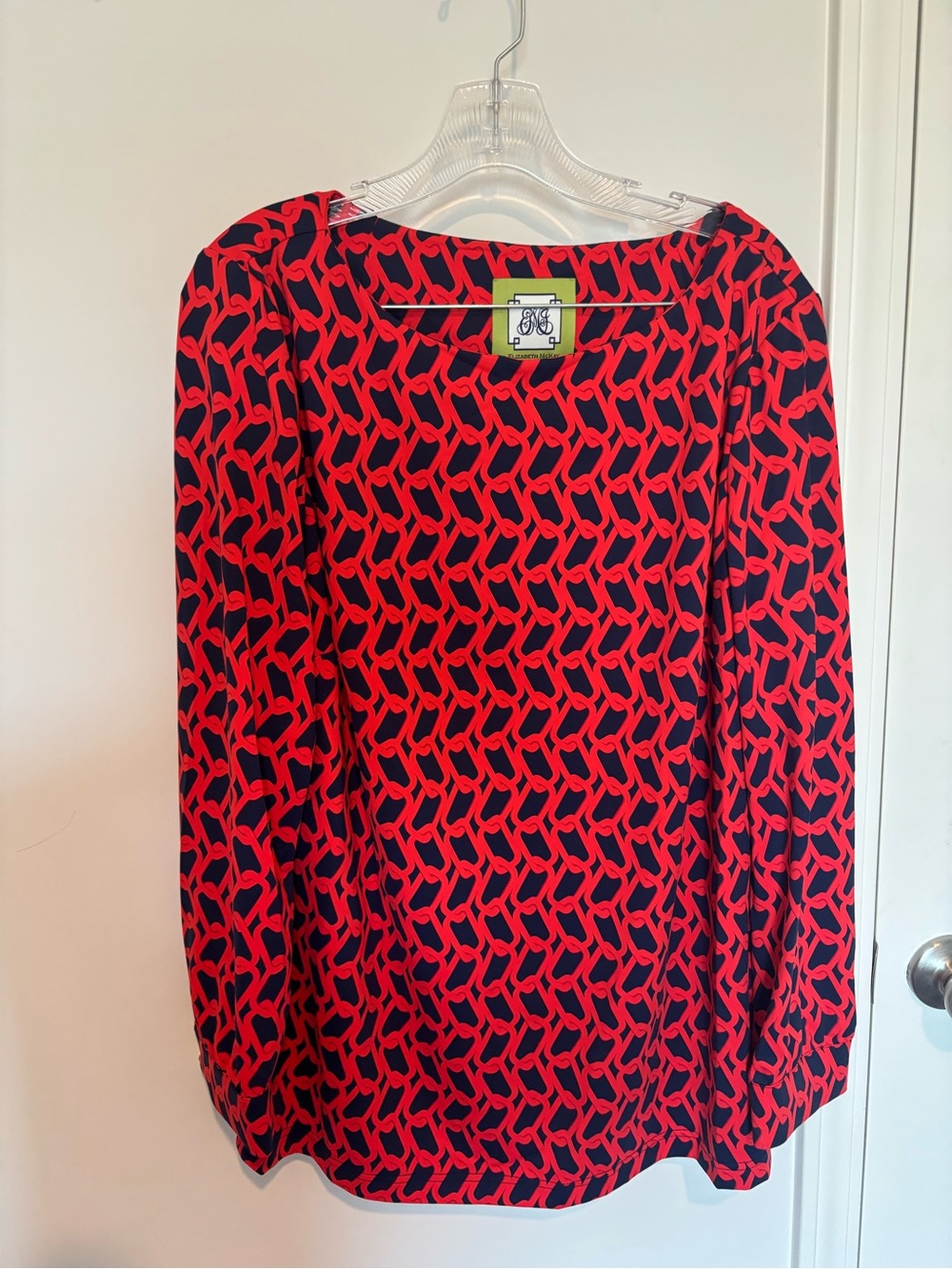 Elizabeth McKay Red and Black Geometric Long-Sleeve Blouse